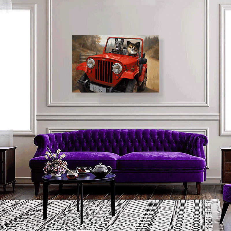 Road Trip Paws – Custom Multi-Pet Adventure Portrait